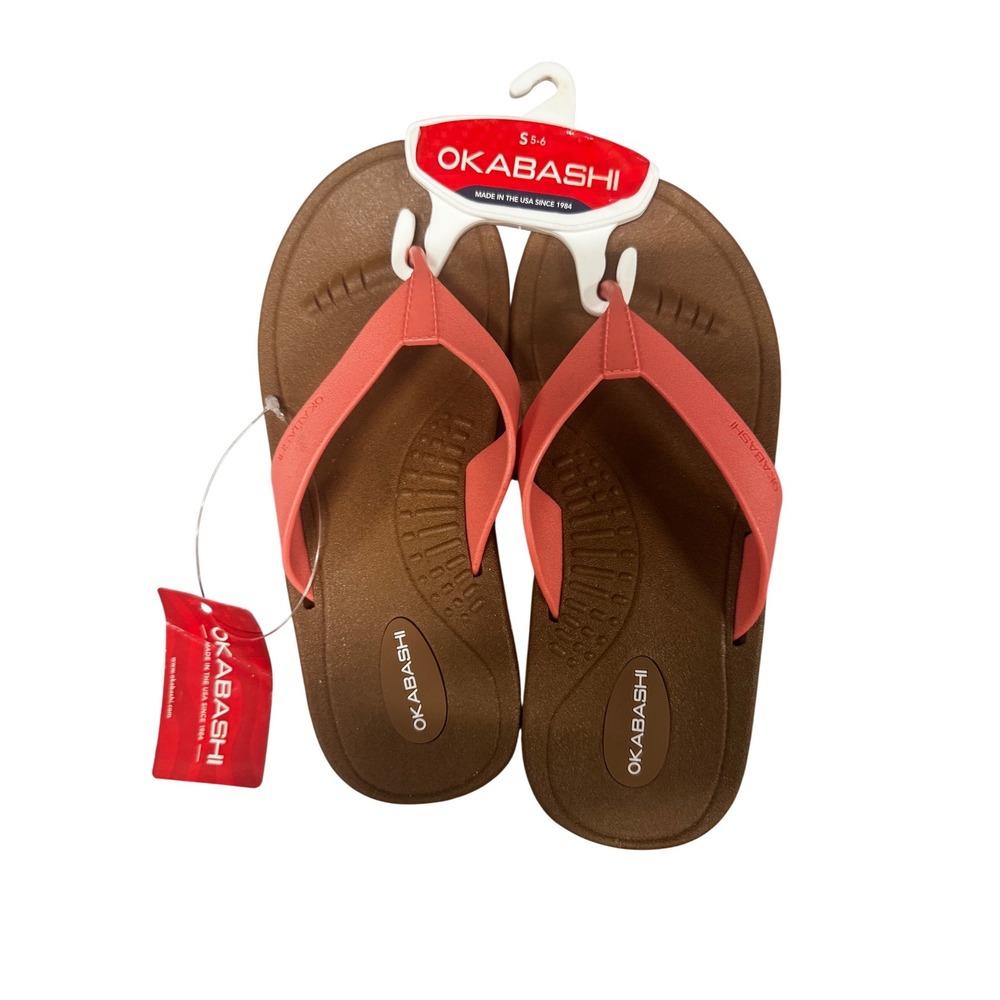 Okabashi Breeze Women NEW 5-6 Flip Flop Toffee Coral Arch Support Made in USA